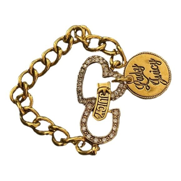 VTG Juicy Couture Womens Bracelet Lady Juicy Horseshoe Charm Gold Tone Chain 8" - Picture 2 of 9